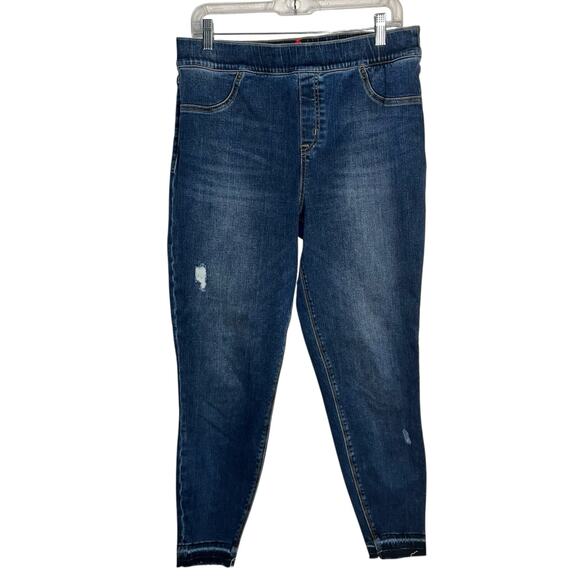 Spanx Distressed Medium Denim Wash Skinny Jeans Size XL Pull-On Shaping Stretch - Picture 9 of 9